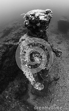 Statue of Dionysus with a crown of ivy in Claudioâ€™s Ninfeum. underwater, archeology. Stock Photo